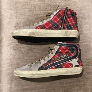 Excellent condition Golden Goose Slide Red Tartan high tops